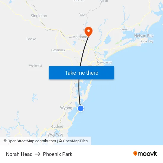 Norah Head to Phoenix Park map