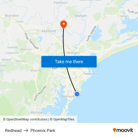 Redhead to Phoenix Park map