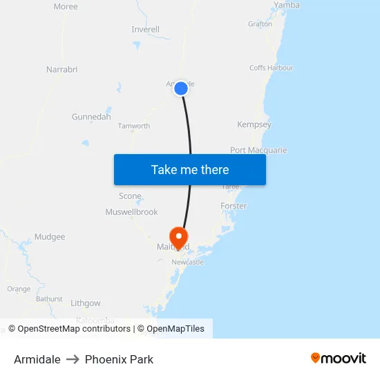 Armidale to Phoenix Park map