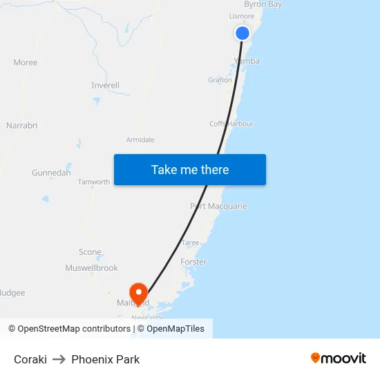 Coraki to Phoenix Park map