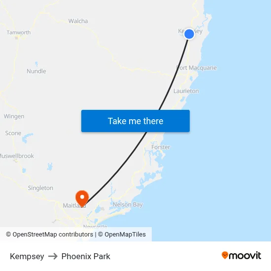 Kempsey to Phoenix Park map