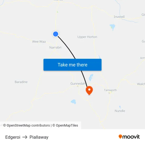 Edgeroi to Piallaway map