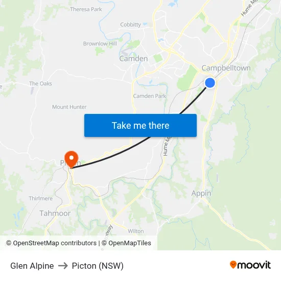 Glen Alpine to Picton (NSW) map