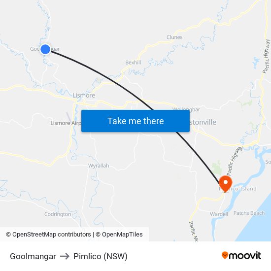 Goolmangar to Pimlico (NSW) map