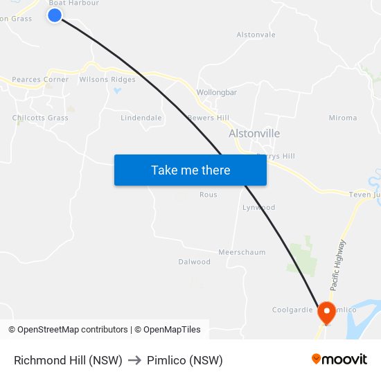 Richmond Hill (NSW) to Pimlico (NSW) map