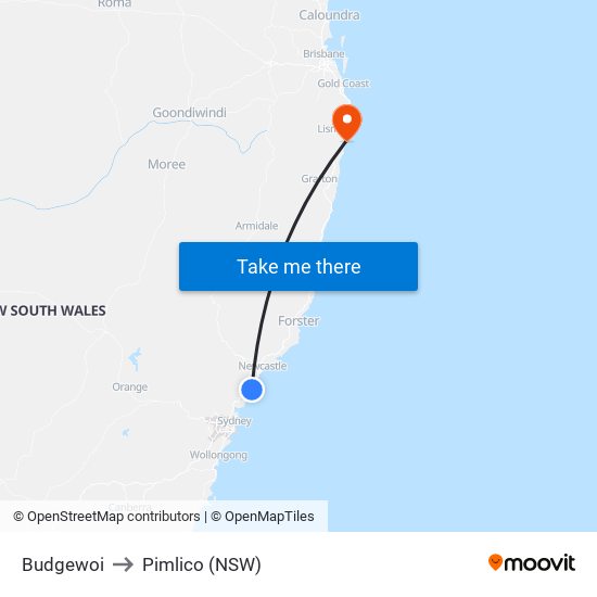 Budgewoi to Pimlico (NSW) map