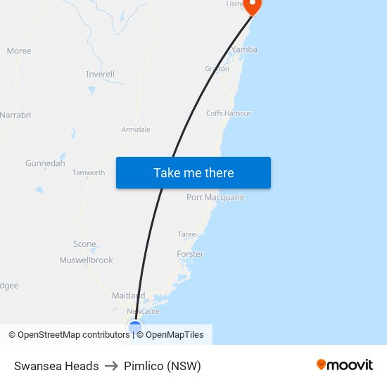 Swansea Heads to Pimlico (NSW) map