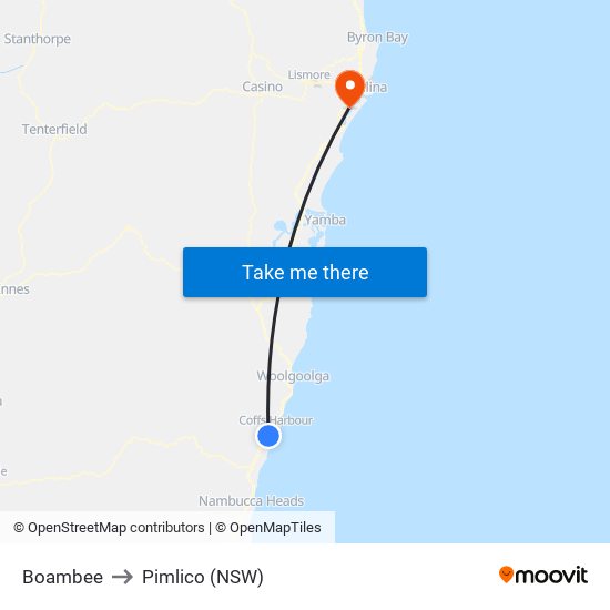 Boambee to Pimlico (NSW) map