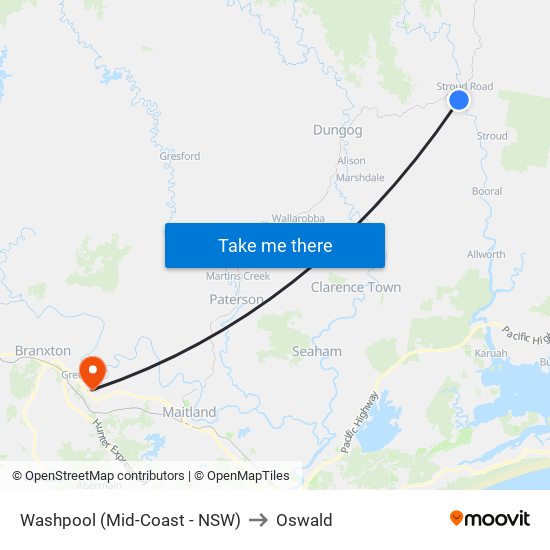 Washpool (Mid-Coast - NSW) to Oswald map