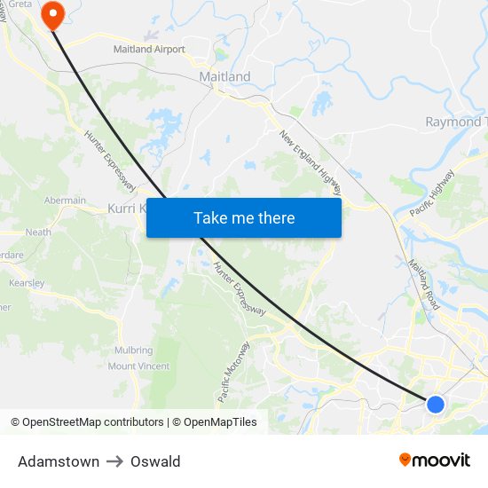 Adamstown to Oswald map