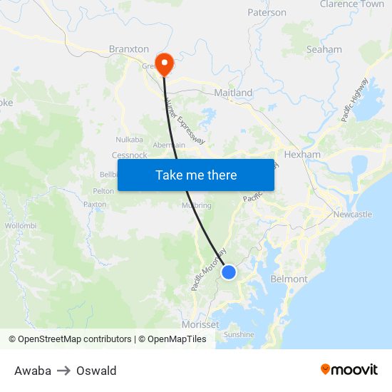 Awaba to Oswald map