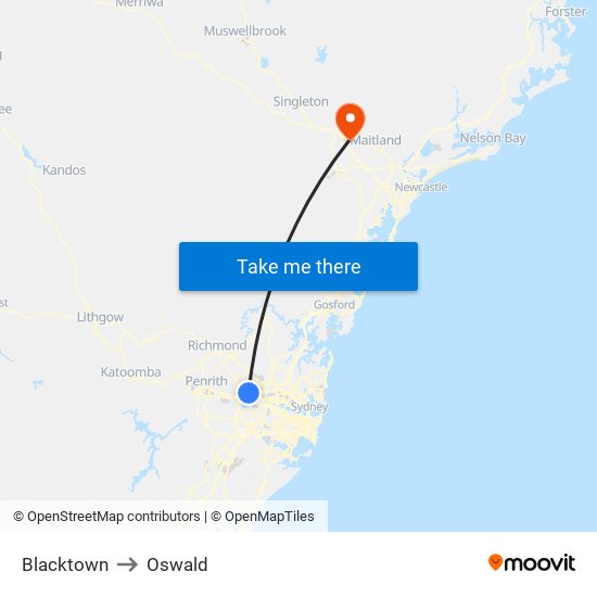 Blacktown to Oswald map