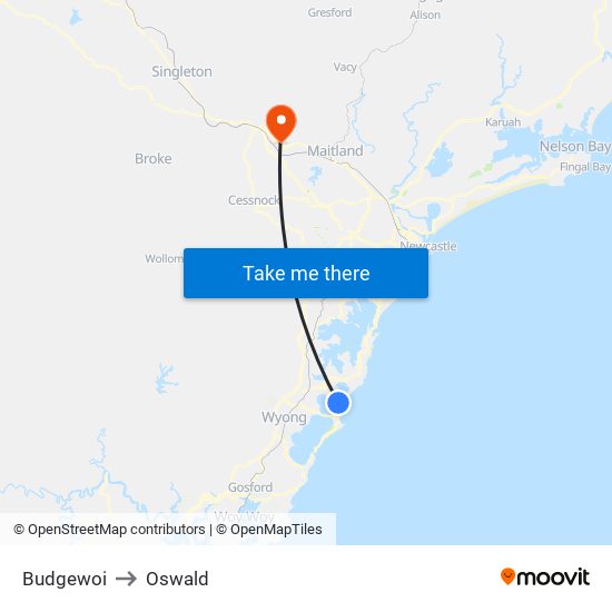 Budgewoi to Oswald map