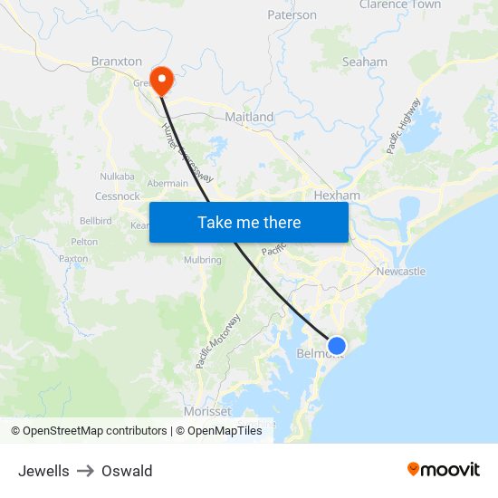 Jewells to Oswald map