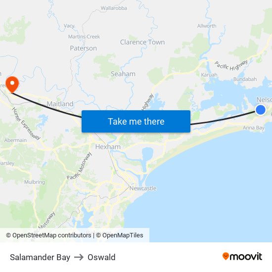 Salamander Bay to Oswald map