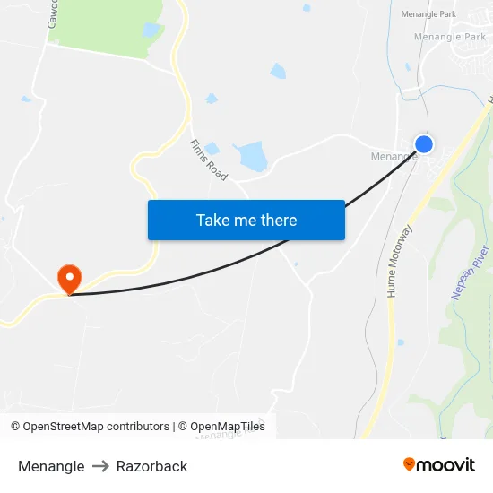 Menangle to Razorback map