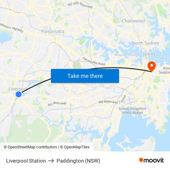 Liverpool Station to Paddington (NSW) map