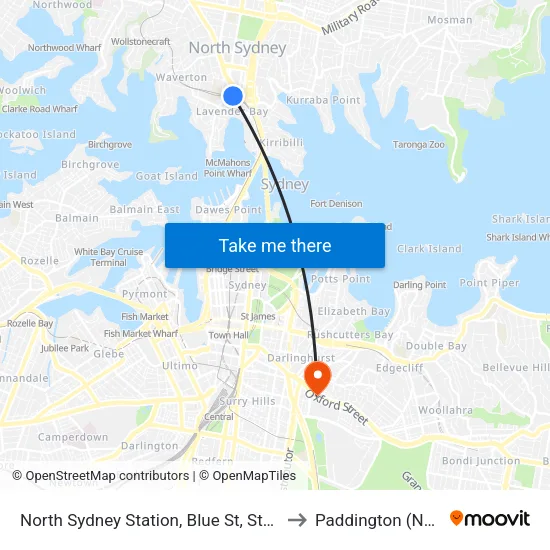 North Sydney Station, Blue St, Stand D to Paddington (NSW) map
