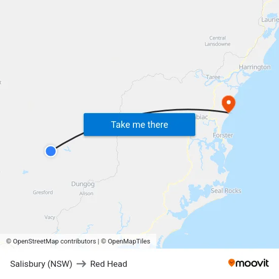 Salisbury (NSW) to Red Head map
