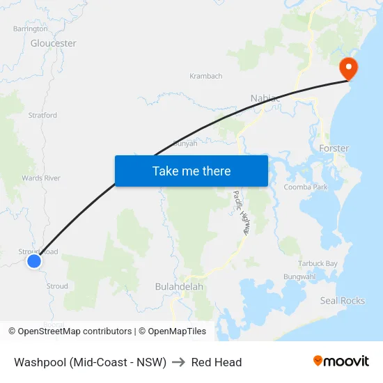 Washpool (Mid-Coast - NSW) to Red Head map