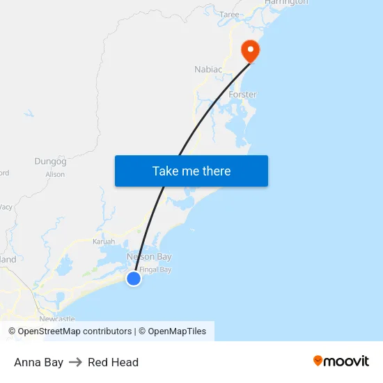 Anna Bay to Red Head map