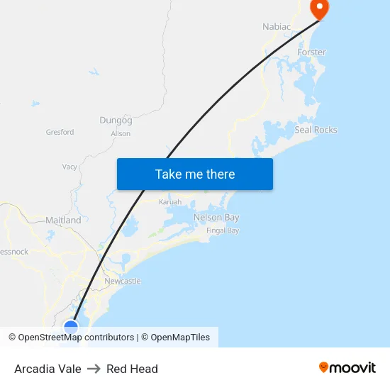 Arcadia Vale to Red Head map