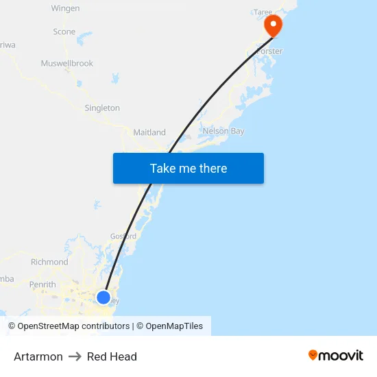 Artarmon to Red Head map
