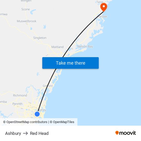 Ashbury to Red Head map