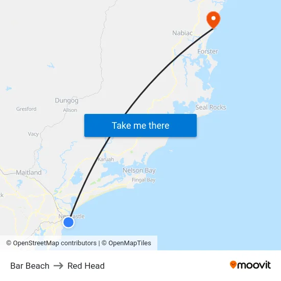 Bar Beach to Red Head map