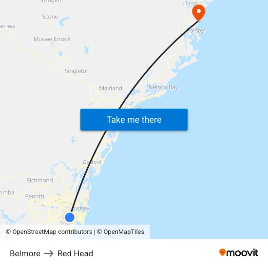 Belmore to Red Head map