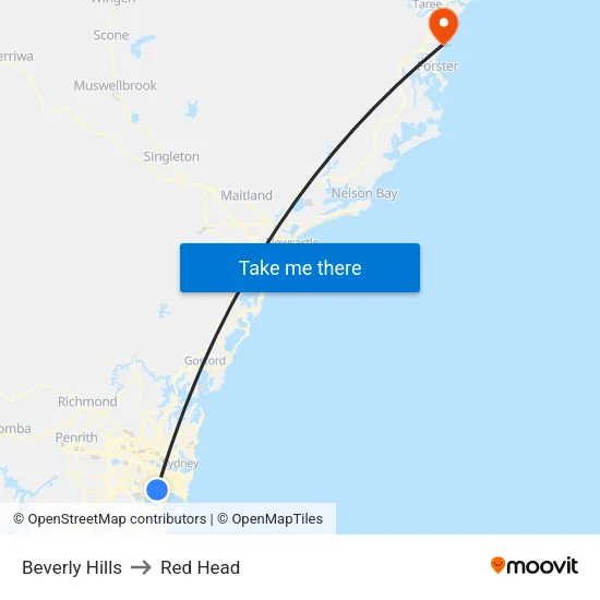 Beverly Hills to Red Head map