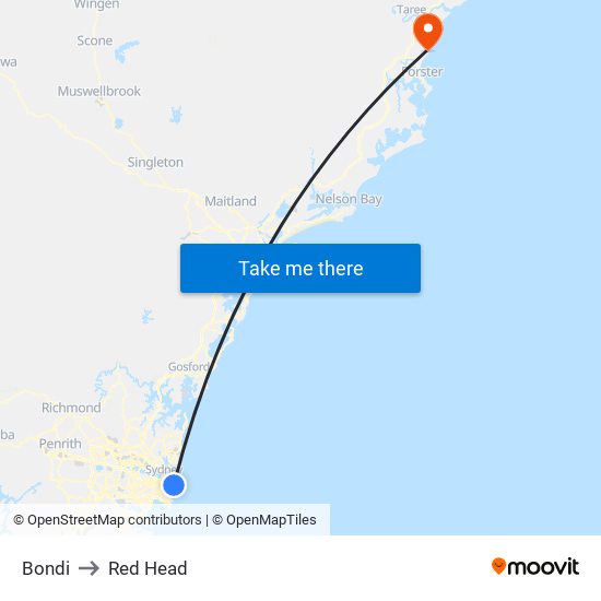 Bondi to Red Head map