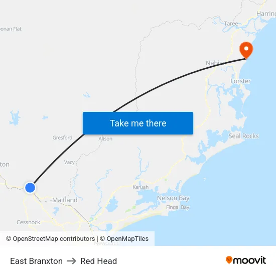 East Branxton to Red Head map