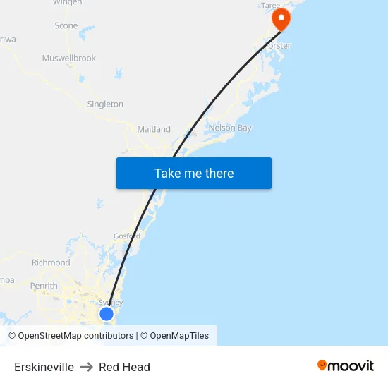 Erskineville to Red Head map