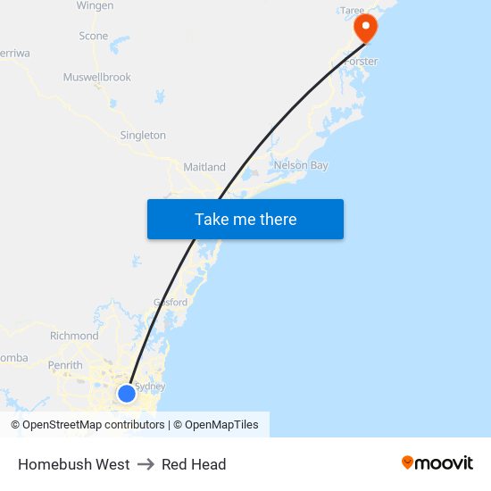 Homebush West to Red Head map