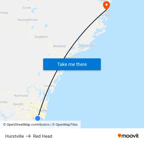Hurstville to Red Head map