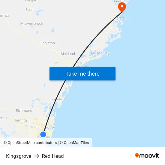 Kingsgrove to Red Head map