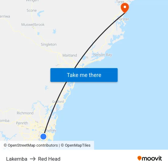 Lakemba to Red Head map