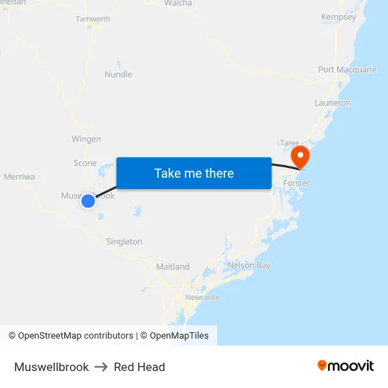 Muswellbrook to Red Head map