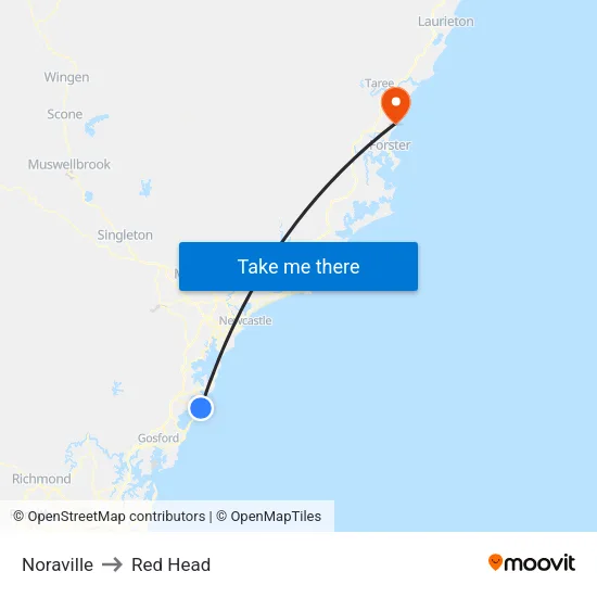 Noraville to Red Head map