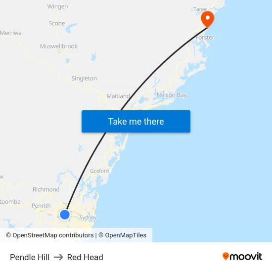 Pendle Hill to Red Head map