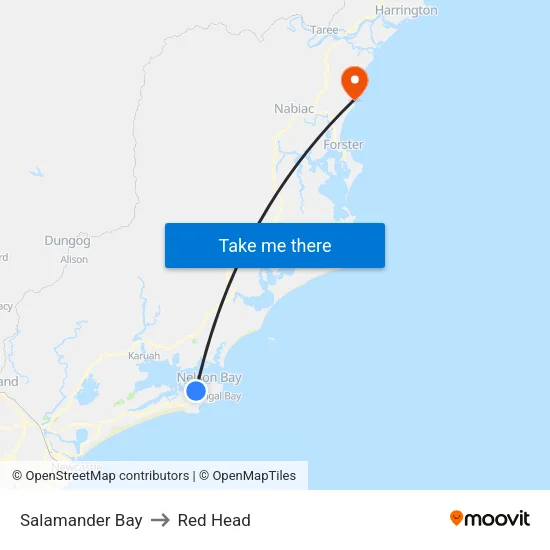 Salamander Bay to Red Head map