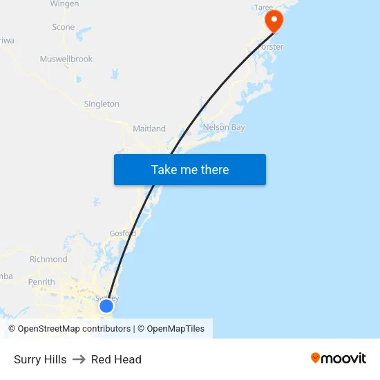 Surry Hills to Red Head map