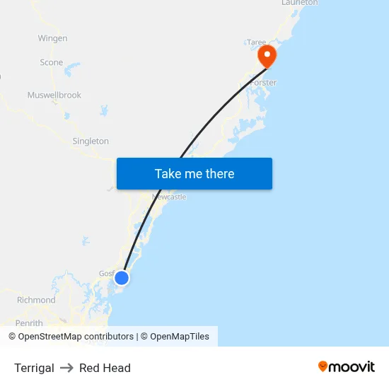 Terrigal to Red Head map