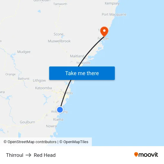 Thirroul to Red Head map