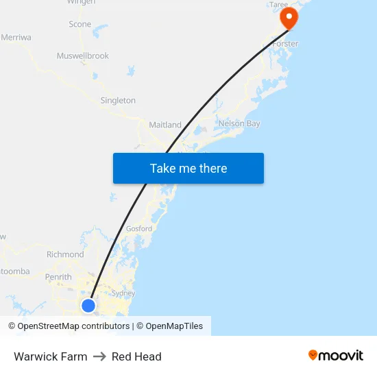 Warwick Farm to Red Head map