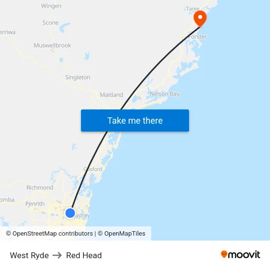 West Ryde to Red Head map