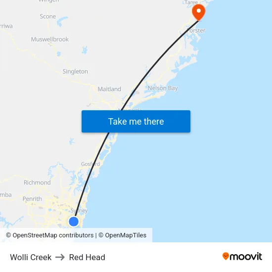 Wolli Creek to Red Head map