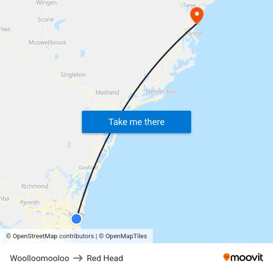Woolloomooloo to Red Head map