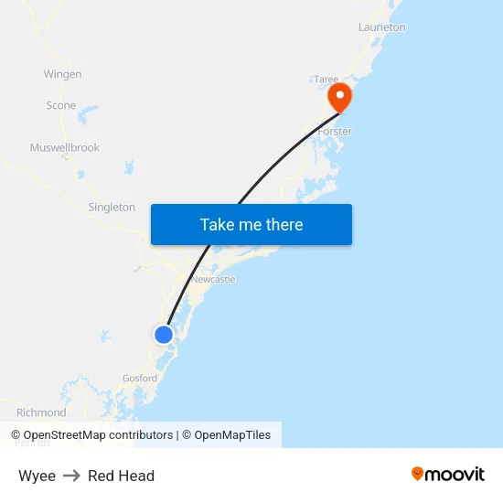 Wyee to Red Head map